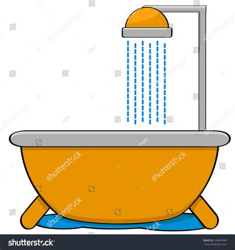 cartoon illustration showing bathtub shower head stock