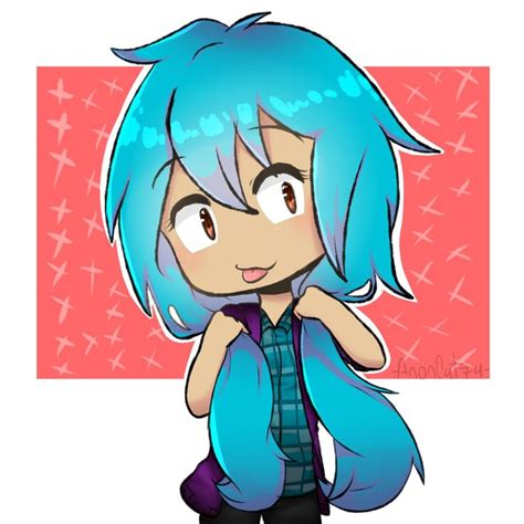 a drawing of a person with blue hair