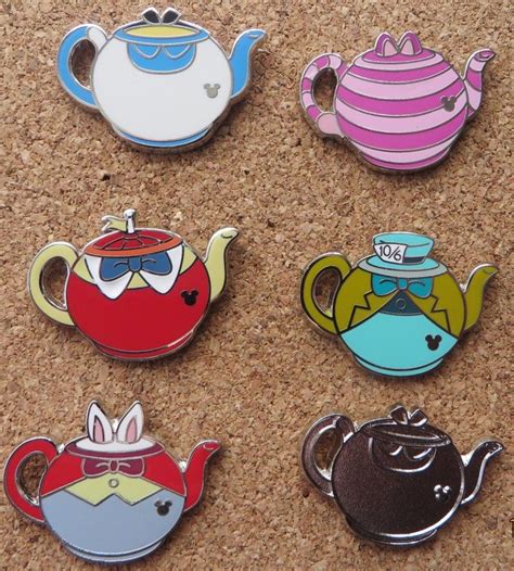 disney pins alice in wonderland teapots complete set