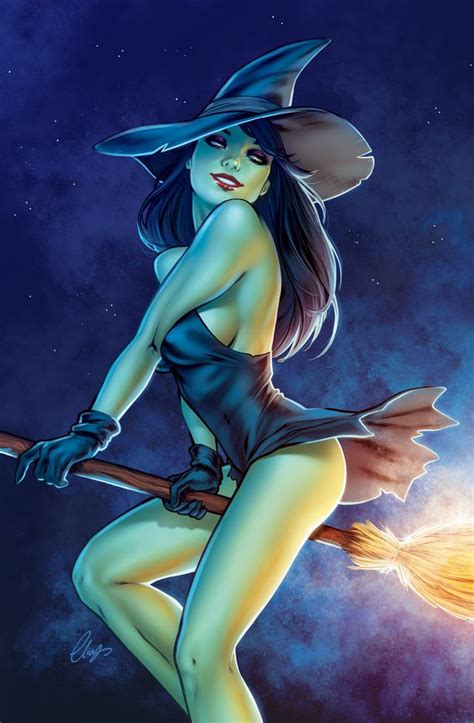 Green Skinned Witch Riding Broom Hot Witch Artwork Luscious Hentai