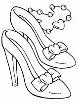 Coloring Shoes Cinderella Pages Shoe High Heel Slipper Drawing Heels Running Party Color Princess Glass Vans Printable Baby Booties Kids sketch template