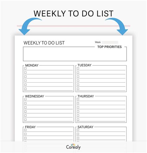 weekly   list printable  template fillable weekly notes