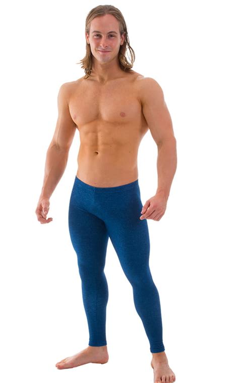 mens low rise leggings tights in blue denim cotton lycra