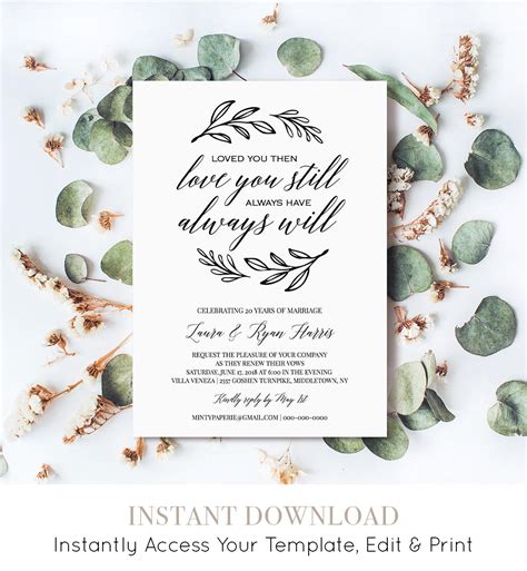 renew vows invitation template printable wedding anniversary invite