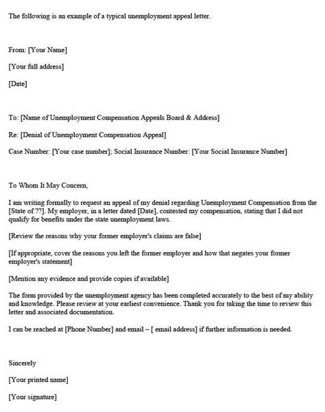 unemployment appeal letter template docformatscom