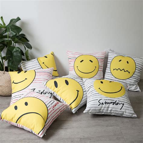 Emoji Cushion Cover Express Mood Canvas Pillow Case Funny Sad Smiley