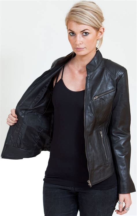 eye catching black leather biker jacket  ladies leather jackets usa