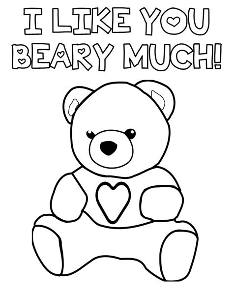 beary  teddy bear valentines day coloring page
