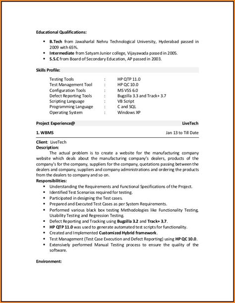 sample resume  software tester fresher resume resume examples