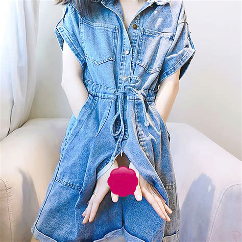 Women Sex Exposed Pants See Through Outdoors Open Crotch Denim Jumpsuit