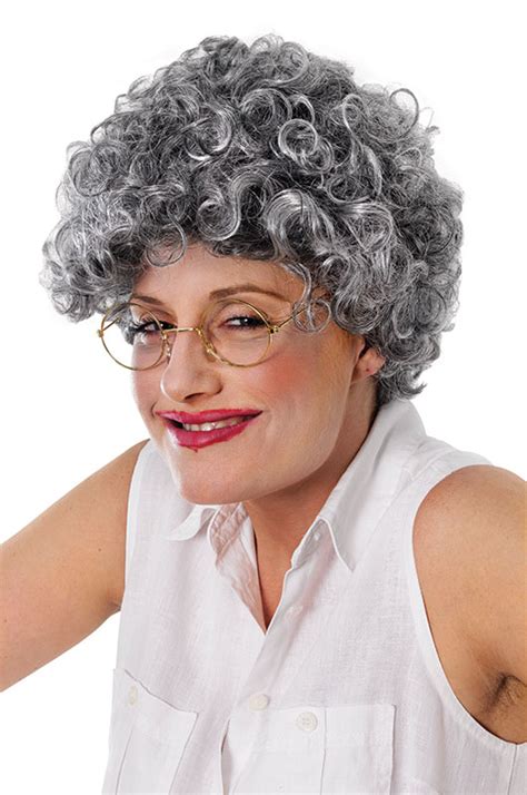 Old Lady Curly Grey Wig Grandma Nan Old Woman Nanny Fancy Dress Ebay