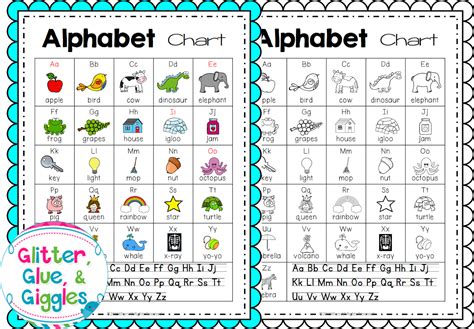 glitter glue giggles alphabet chart