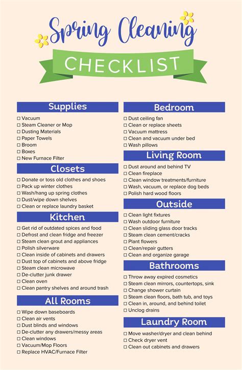 Free Printable Spring Cleaning Checklist Spring Cleaning Checklist