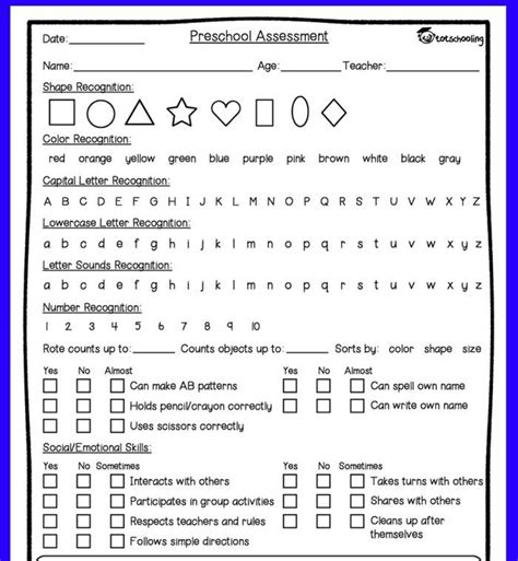 kindergarten assessment packet
