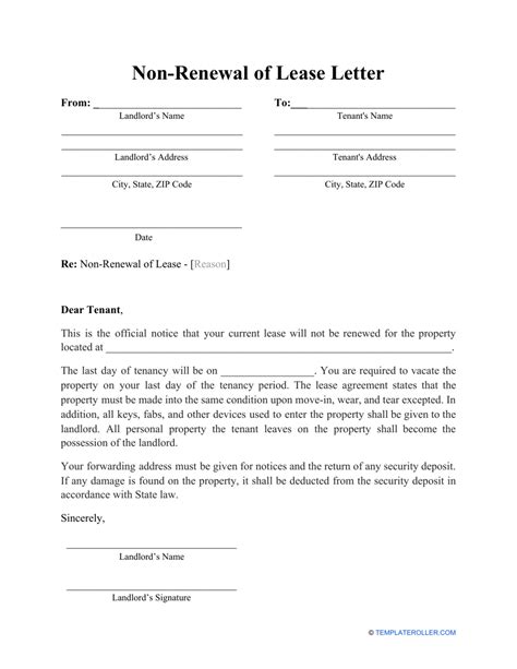 printable  renewal  lease letter printable templates