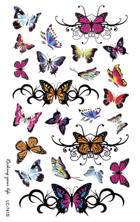 temporary fake tattoo sticker bright colorful butterfly flower design