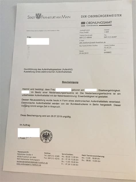 Termin Für Niederlassungserlaubnis Aufenthaltstitel In Frankfurt