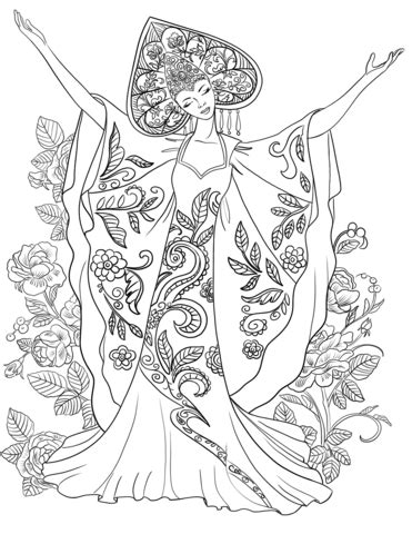 woman  russian traditional costume coloring page  printable
