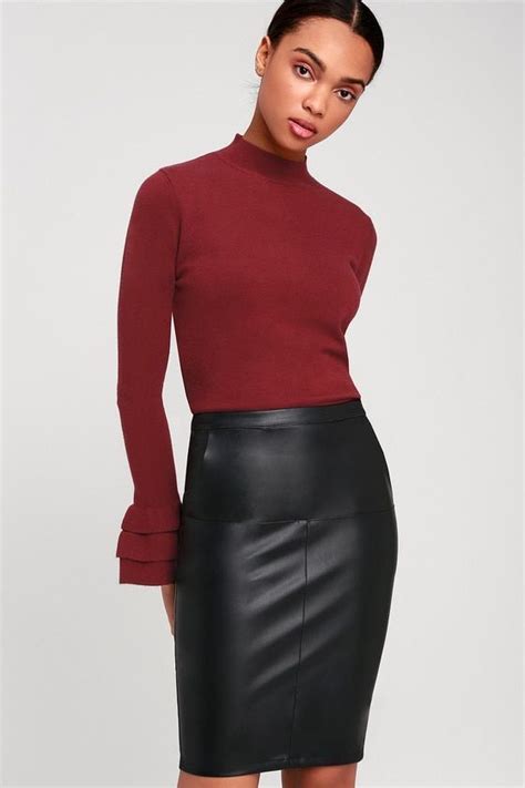 midi skirts surplus black vegan leather pencil skirt