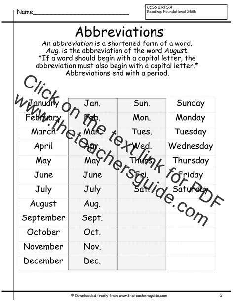 abbreviations worksheets   teachers guide