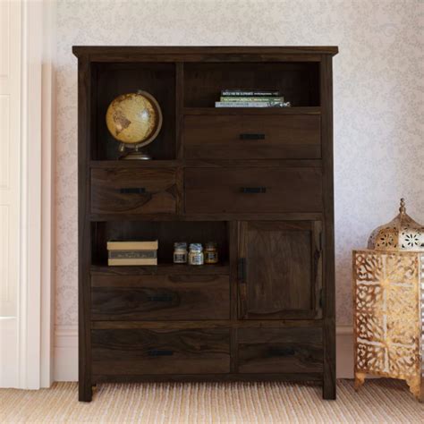 angel furniture solid sheesham wood vertical storage cabinet large standard walnut finish