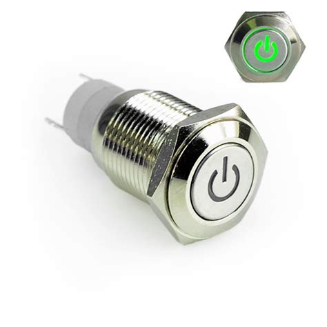 car motorcycle  power green led lighted latching push button metal switch mm onoff