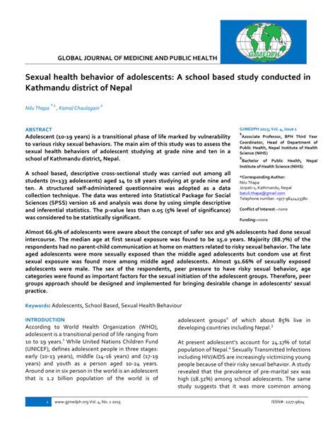 pdf sexual health behavior of adolescents a school
