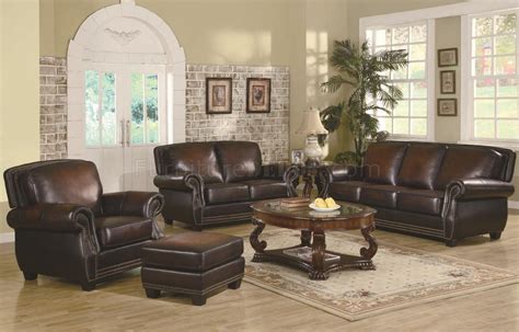 Brown Leather Classic Sofa And Loveseat Set W Optional Items