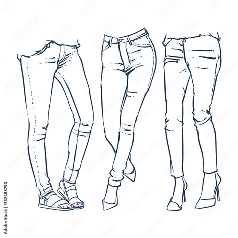 Fashionable Skinny Denim Jeans Outline Vector Illustration Clip Art