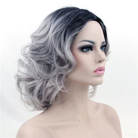 soowee synthetic hair heat resistance fiber black to gray wig short