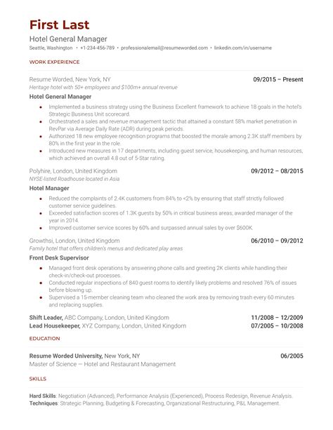 hotel general manager resume examples   resume worded