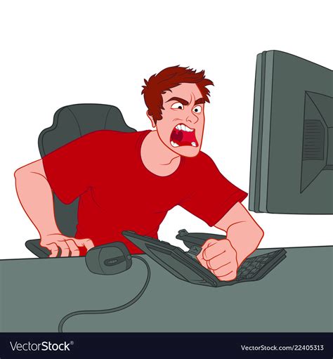 angry gamer shouts at monitor and breaks the vector image