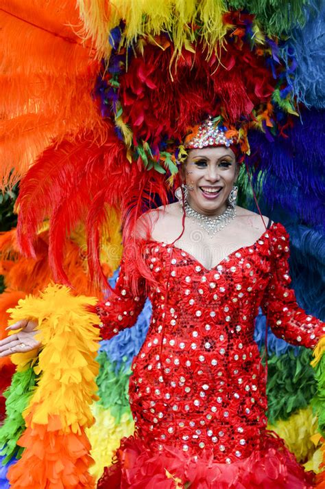 Drag Queen In Rainbow Dress Gay Pride Parade Editorial
