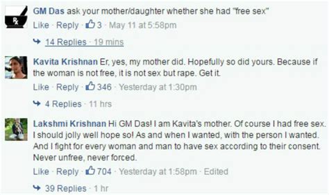 mother of kavita krishnan on facebook said she had free sex shuts the troll like a pro