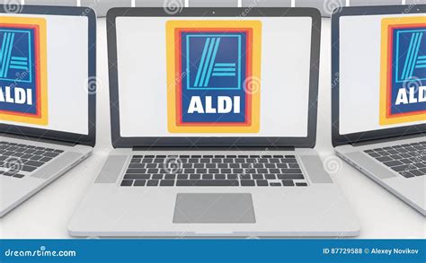 laptops  aldi logo   screen computer technology conceptual editorial  rendering