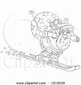 Skiing Clipart Santa Downhill Sack Outlined His Back Royalty Bannykh Alex Vector Cartoon 2021 sketch template