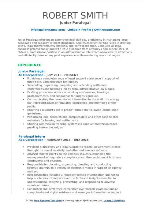 paralegal resume samples qwikresume