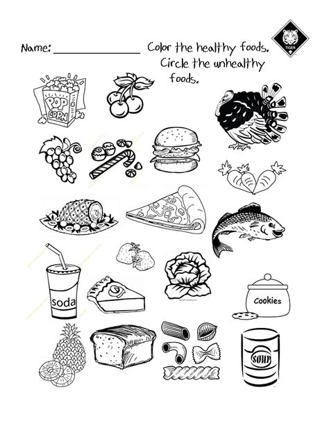 healthy  unhealthy food choices worksheet     warm