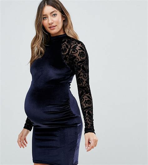 asos maternity velvet lace long sleeve bodycon mini dress navy long sleeve maternity dress