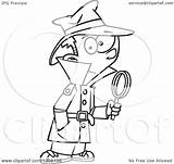 Detective Boy Cartoon Magnifying Glass Clipart Holding Outline Illustration Toonaday Royalty Lineart Vector 2021 Clipground sketch template