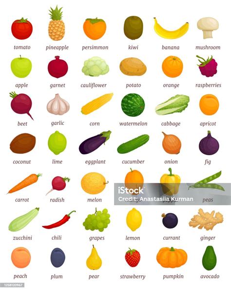 sebze ve meyveler neye benzer İsimleri olan Çeşitli yiyecekler vektör