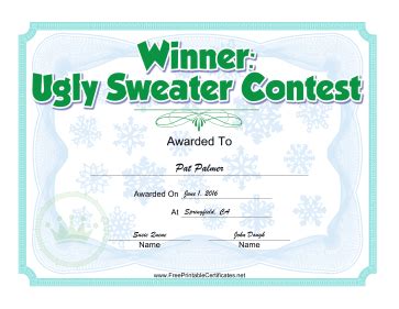 ugly sweater christmas contest award printable certificate