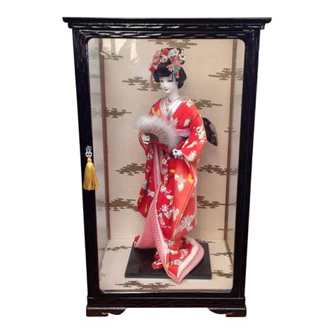 Vintage Japanese Geisha Doll In Glass Case Chairish