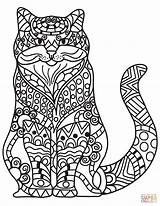 Cat Zentangle Coloring Sitting Style Pages Cats Supercoloring Book sketch template