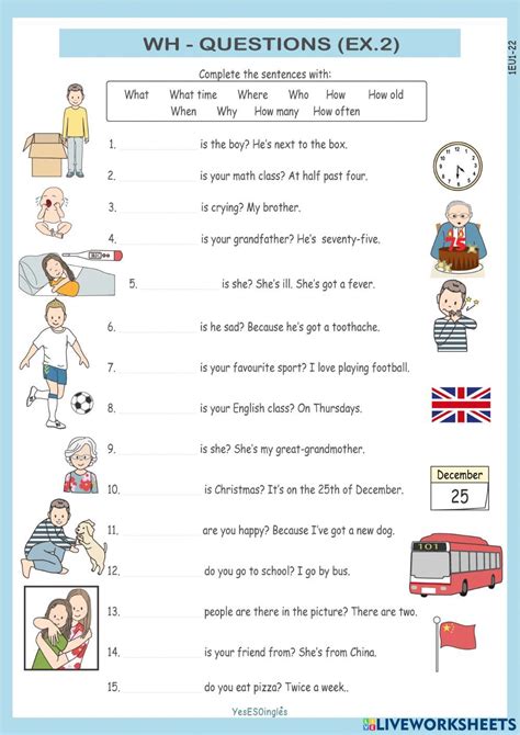 ejercicio de questions words   eu  english lessons  kids english worksheets