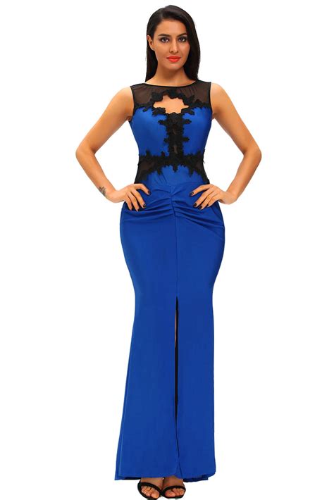 Sexy Front Slit Blue Dress – Inasari