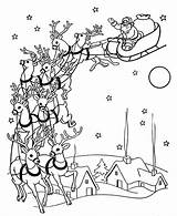 Santa Coloring Reindeer Pages Christmas Claus Sleigh Drawing Town Coming Sheets Printable Vintage Colouring Color Clause Sky Drawings Beautiful Kids sketch template