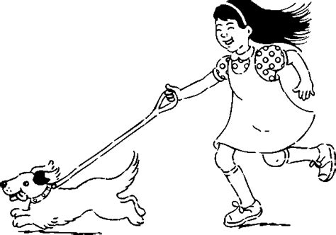girl   dog   walk coloring page