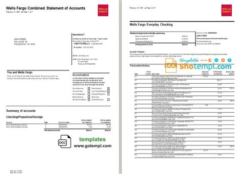 usa wells fargo bank statement template  word   format  pages
