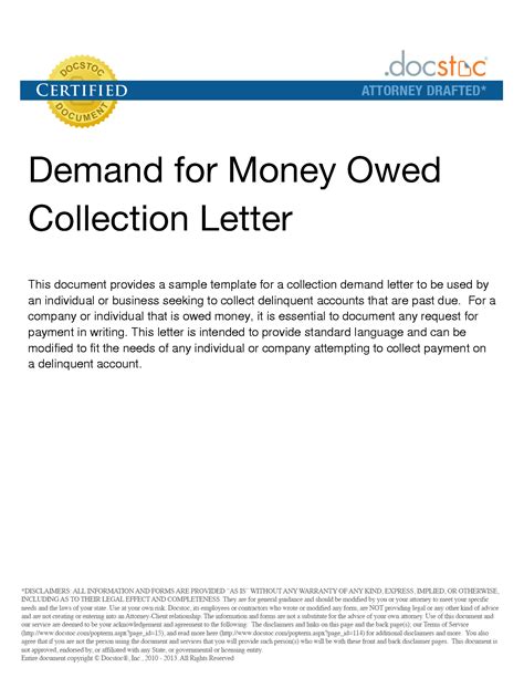 sample letter  demand  money owed